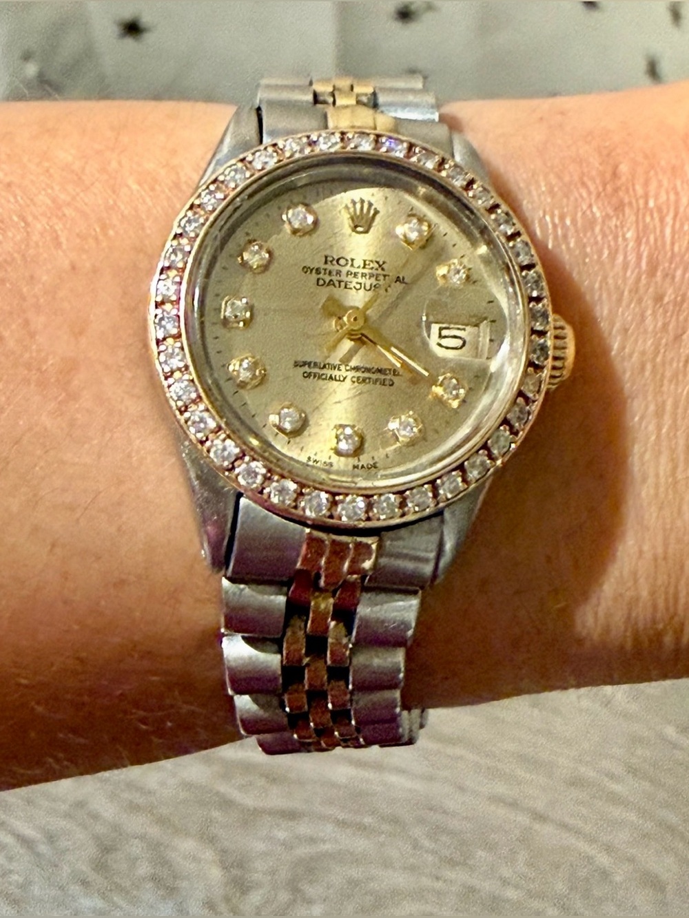 Rolex Two-Tone Gold and Silver Diamond Bezel Datejust Watch